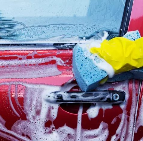 Hand washing car detail
